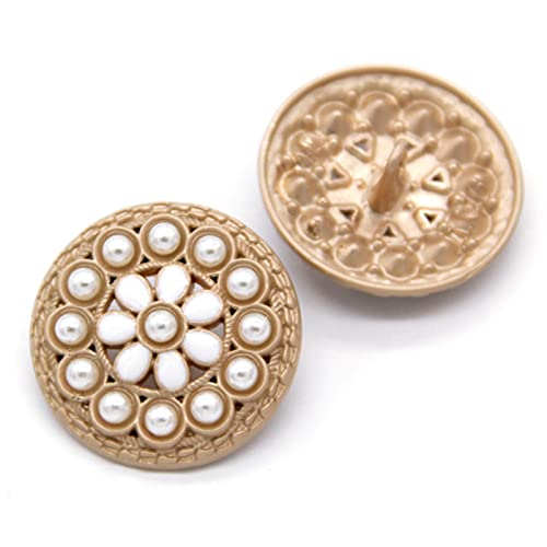 LKLNCXC Schaltflächen 6 Stück Vintage runde Diamantperlen-Gold-Metallknöpfe for Damenbekleidung, Pullover, dekorative Mantelknöpfe, Nähzubehör-Rot - YDS04, 18 mm(Gold-White - Yds02,18mm) von LKLNCXC