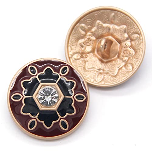 LKLNCXC Schaltflächen 6 Stück Vintage runde Diamantperlen-Gold-Metallknöpfe for Damenbekleidung, Pullover, dekorative Mantelknöpfe, Nähzubehör-Rot - YDS04, 18 mm(Red - Yds04,22mm) von LKLNCXC