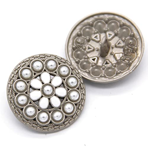 LKLNCXC Schaltflächen 6 Stück Vintage runde Diamantperlen-Gold-Metallknöpfe for Damenbekleidung, Pullover, dekorative Mantelknöpfe, Nähzubehör-Rot - YDS04, 18 mm(White - Yds02,18mm) von LKLNCXC