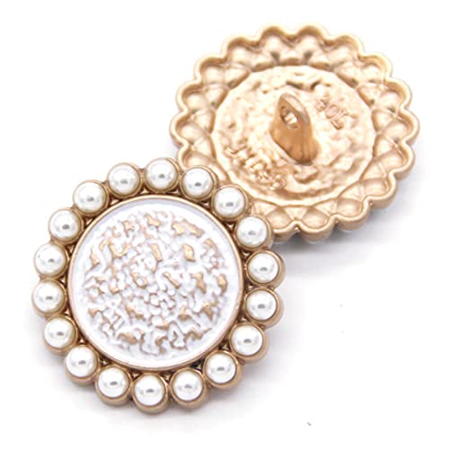 LKLNCXC Schaltflächen 6 Stück Vintage runde Diamantperlen-Gold-Metallknöpfe for Damenbekleidung, Pullover, dekorative Mantelknöpfe, Nähzubehör-Rot - YDS04, 18 mm(White - Yds33,18mm) von LKLNCXC