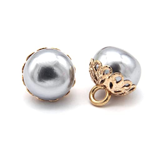 LKLNCXC Schaltflächen Nähknöpfe mit Perlen, 12 mm, for Kleidungsstücke, goldfarbener Metall-Blumenschaft, Nähzubehör for Damenmäntel und Hemden, 10 Stück, Beige, 12 mm(Gray) von LKLNCXC
