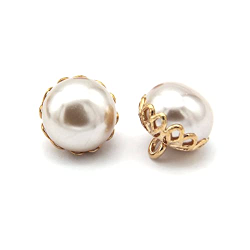 LKLNCXC Schaltflächen Nähknöpfe mit Perlen, 12 mm, for Kleidungsstücke, goldfarbener Metall-Blumenschaft, Nähzubehör for Damenmäntel und Hemden, 10 Stück, Beige, 12 mm(Multi-Color) von LKLNCXC
