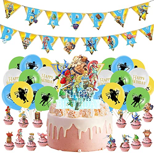 Legend Of Zelda Geburtstag Dekorationen, LKNBIF 41 PCS Zelda Geburtstag Party Dekorationen, Zelda Geburtstag Deko Party Supplies Luftballons Kuchen Topper Banner für Kinder von LKNBIF