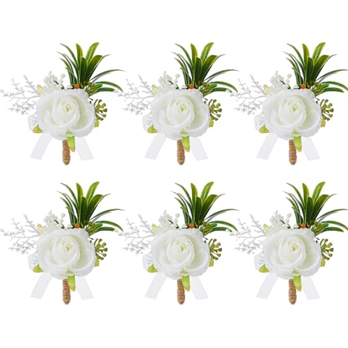 LKPOMI Weiße Rosen-Handgelenk-Blumen und Herren-Boutonniere-Set, Handgelenk-Corsage, Armband, Abschlussball-Blumen, Braut, Brautjungfer, Handblumen für Hochzeit (Korsage) von LKPOMI