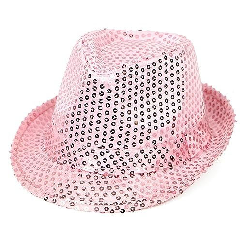LKQBBSZ Fedora-Hut mit Pailletten, Western-Paillettenstoff, Fedora-Hut für Herren, Cosplay, Kostüm, Party-Zubehör (Rosa) von LKQBBSZ