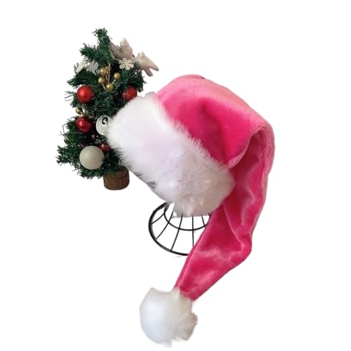 LKQBBSZ Nikolausmütze für Herren, Erwachsene, schwarze Weihnachtsmützen mit weichem Kunstfell und doppellagigem Stoff für Weihnachten, Damenkostüm (Rosa) von LKQBBSZ