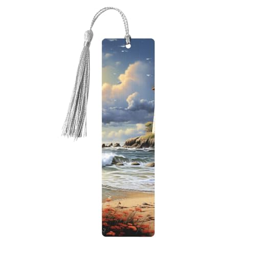 Holz-Lesezeichen für Männer und Frauen, Holz-Lesezeichen mit Löchern und Quasten, Vintage-Lesezeichen, Meer, Leuchtturm, Sandstrand, Holz, hängende Anhänger, Ornamente, handgefertigte Holz-Lesezeichen für Männer und Frauen, Holz-Lesezeichen mit Löchern und Quasten, Vintage-Lesezeichen, Meer, Leuchtturm, Sandstrand, Holz, hängende Anhänger, Ornamente, handgefertigte von LKTPSKQRY