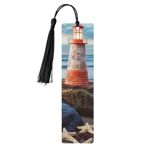 Holz-Lesezeichen für Männer und Frauen, Holz-Lesezeichen mit Löchern und Quasten, Vintage-Lesezeichen, Seestern, Leuchtturm, Strand, Holzanhänger, Ornamente, handgefertigte Bastel-Lesezeichen für Holz-Lesezeichen für Männer und Frauen, Holz-Lesezeichen mit Löchern und Quasten, Vintage-Lesezeichen, Seestern, Leuchtturm, Strand, Holzanhänger, Ornamente, handgefertigte Bastel-Lesezeichen für von LKTPSKQRY