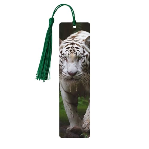 Holz-Lesezeichen für Männer und Frauen, Holz-Lesezeichen mit Löchern und Quasten, Vintage-Lesezeichen, majestätisch, weiß, Bengalischer Tiger, Holz, hängende Anhänger, Ornamente, handgefertigte Holz-Lesezeichen für Männer und Frauen, Holz-Lesezeichen mit Löchern und Quasten, Vintage-Lesezeichen, majestätisch, weiß, Bengalischer Tiger, Holz, hängende Anhänger, Ornamente, handgefertigte von LKTPSKQRY