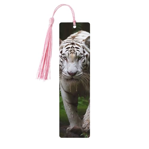 Holz-Lesezeichen für Männer und Frauen, Holz-Lesezeichen mit Löchern und Quasten, Vintage-Lesezeichen, majestätisch, weiß, Bengalischer Tiger, Holz, hängende Anhänger, Ornamente, handgefertigte Holz-Lesezeichen für Männer und Frauen, Holz-Lesezeichen mit Löchern und Quasten, Vintage-Lesezeichen, majestätisch, weiß, Bengalischer Tiger, Holz, hängende Anhänger, Ornamente, handgefertigte von LKTPSKQRY