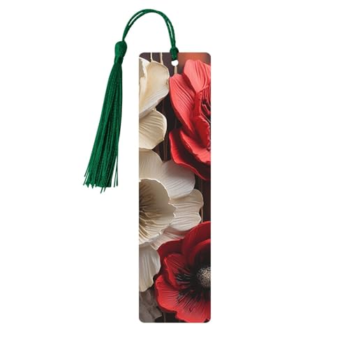 Holz-Lesezeichen für Männer und Frauen, Holz-Lesezeichen mit Löchern und Quasten, Vintage-Lesezeichen, rote und weiße Blumen, hängende Anhänger, Ornamente, handgefertigte Bastel-Lesezeichen für Holz-Lesezeichen für Männer und Frauen, Holz-Lesezeichen mit Löchern und Quasten, Vintage-Lesezeichen, rote und weiße Blumen, hängende Anhänger, Ornamente, handgefertigte Bastel-Lesezeichen für von LKTPSKQRY