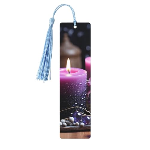 Holz-Lesezeichen für Männer und Frauen, Holz-Lesezeichen mit Löchern und Quasten, Vintage-Lesezeichen, violette Blumen und Kerzen, hängende Anhänger, Ornamente, handgefertigte Bastel-Lesezeichen für Holz-Lesezeichen für Männer und Frauen, Holz-Lesezeichen mit Löchern und Quasten, Vintage-Lesezeichen, violette Blumen und Kerzen, hängende Anhänger, Ornamente, handgefertigte Bastel-Lesezeichen für von LKTPSKQRY