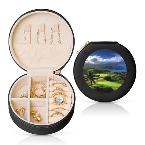 LKTPSKQRY Kleine Reise-Schmuckschatulle aus Leder für Damen, malerisch, hawaiianisch, Golf, Tropisch, Mini-Reiseetui für Halskette und Ringe LKTPSKQRY Kleine Reise-Schmuckschatulle aus Leder für Damen, malerisch, hawaiianisch, Golf, Tropisch, Mini-Reiseetui für Halskette und Ringe von LKTPSKQRY