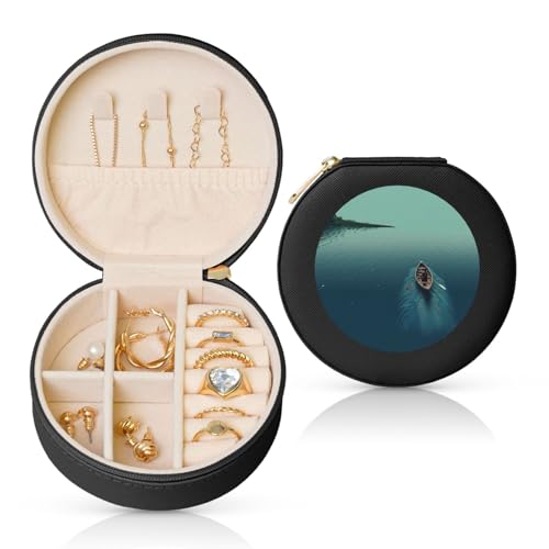 LKTPSKQRY Kleine Reise-Schmuckschatulle aus Leder für Damen, tragbares Schmucketui, Boot, Rudern, See, Mini-Reiseetui für Halskette und Ringe von LKTPSKQRY