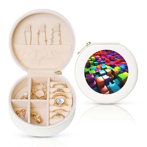 LKTPSKQRY Reise-Schmuckschatulle, Leder, klein, Schmuck-Organizer für Damen, tragbarer Schmuckkoffer, 3D-bunte Würfel, Aufbewahrungsboxen, Mini-Reiseetui für Halsketten, Ringe LKTPSKQRY Reise-Schmuckschatulle, Leder, klein, Schmuck-Organizer für Damen, tragbarer Schmuckkoffer, 3D-bunte Würfel, Aufbewahrungsboxen, Mini-Reiseetui für Halsketten, Ringe von LKTPSKQRY
