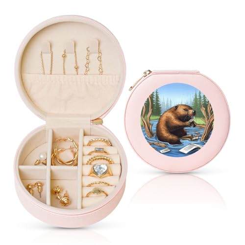 LKTPSKQRY Reise-Schmuckschatulle, Leder, klein, Schmuck-Organizer für Damen, tragbarer Schmuckkoffer, Busy Beaver, Cartoon-Display, Aufbewahrungsboxen, Mini-Reiseetui für Halsketten, Ringe LKTPSKQRY Reise-Schmuckschatulle, Leder, klein, Schmuck-Organizer für Damen, tragbarer Schmuckkoffer, Busy Beaver, Cartoon-Display, Aufbewahrungsboxen, Mini-Reiseetui für Halsketten, Ringe von LKTPSKQRY