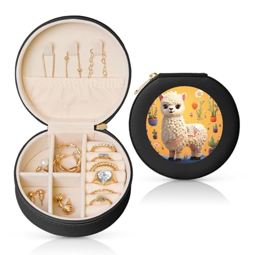LKTPSKQRY Reise-Schmuckschatulle, Leder, klein, Schmuck-Organizer für Damen, tragbarer Schmuckkoffer, Cartoon-Alpaka, niedliches Tier-Design, Aufbewahrungsboxen, Mini-Reiseetui für Halsketten, Ringe LKTPSKQRY Reise-Schmuckschatulle, Leder, klein, Schmuck-Organizer für Damen, tragbarer Schmuckkoffer, Cartoon-Alpaka, niedliches Tier-Design, Aufbewahrungsboxen, Mini-Reiseetui für Halsketten, Ringe von LKTPSKQRY