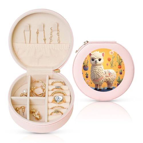LKTPSKQRY Reise-Schmuckschatulle, Leder, klein, Schmuck-Organizer für Damen, tragbarer Schmuckkoffer, Cartoon-Alpaka, niedliches Tier-Design, Aufbewahrungsboxen, Mini-Reiseetui für Halsketten, Ringe LKTPSKQRY Reise-Schmuckschatulle, Leder, klein, Schmuck-Organizer für Damen, tragbarer Schmuckkoffer, Cartoon-Alpaka, niedliches Tier-Design, Aufbewahrungsboxen, Mini-Reiseetui für Halsketten, Ringe von LKTPSKQRY