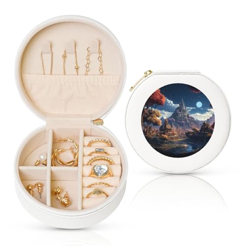 LKTPSKQRY Reise-Schmuckschatulle, Leder, klein, Schmuck-Organizer für Damen, tragbarer Schmuckkoffer, Fantasiestadt-Display, Aufbewahrungsboxen, Mini-Reiseetui für Halsketten, Ringe LKTPSKQRY Reise-Schmuckschatulle, Leder, klein, Schmuck-Organizer für Damen, tragbarer Schmuckkoffer, Fantasiestadt-Display, Aufbewahrungsboxen, Mini-Reiseetui für Halsketten, Ringe von LKTPSKQRY