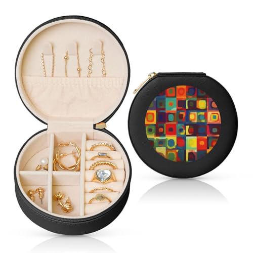 LKTPSKQRY Reise-Schmuckschatulle, Leder, klein, Schmuck-Organizer für Damen, tragbarer Schmuckkoffer, abstrakte Kunst, Quadrate, Aufbewahrungsboxen, Mini-Reiseetui für Halsketten, Ringe LKTPSKQRY Reise-Schmuckschatulle, Leder, klein, Schmuck-Organizer für Damen, tragbarer Schmuckkoffer, abstrakte Kunst, Quadrate, Aufbewahrungsboxen, Mini-Reiseetui für Halsketten, Ringe von LKTPSKQRY