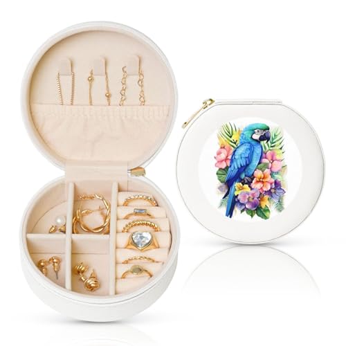 LKTPSKQRY Reise-Schmuckschatulle, Leder, klein, Schmuck-Organizer für Damen, tragbarer Schmuckkoffer, blauer Papagei in Blumen, Mini-Reiseetui für Halsketten, Ringe LKTPSKQRY Reise-Schmuckschatulle, Leder, klein, Schmuck-Organizer für Damen, tragbarer Schmuckkoffer, blauer Papagei in Blumen, Mini-Reiseetui für Halsketten, Ringe von LKTPSKQRY