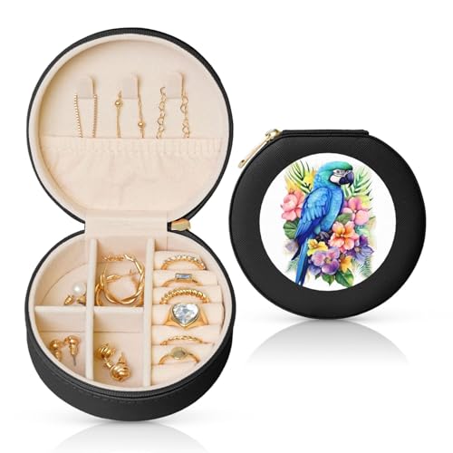 LKTPSKQRY Reise-Schmuckschatulle, Leder, klein, Schmuck-Organizer für Damen, tragbarer Schmuckkoffer, blauer Papagei in Blumen, Mini-Reiseetui für Halsketten, Ringe LKTPSKQRY Reise-Schmuckschatulle, Leder, klein, Schmuck-Organizer für Damen, tragbarer Schmuckkoffer, blauer Papagei in Blumen, Mini-Reiseetui für Halsketten, Ringe von LKTPSKQRY