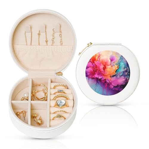 LKTPSKQRY Reise-Schmuckschatulle, Leder, klein, Schmuck-Organizer für Damen, tragbarer Schmuckkoffer, bunt, Aquarellmalerei, Aufbewahrungsbox, Mini-Reiseetui für Halsketten, Ringe LKTPSKQRY Reise-Schmuckschatulle, Leder, klein, Schmuck-Organizer für Damen, tragbarer Schmuckkoffer, bunt, Aquarellmalerei, Aufbewahrungsbox, Mini-Reiseetui für Halsketten, Ringe von LKTPSKQRY