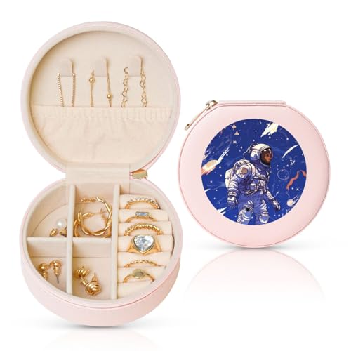 LKTPSKQRY Reise-Schmuckschatulle, Leder, klein, Schmuck-Organizer für Damen, tragbarer Schmuckkoffer, schwarzer Astronaut auf blauem Display, Aufbewahrungsboxen, Mini-Reiseetui für Halsketten, Ringe LKTPSKQRY Reise-Schmuckschatulle, Leder, klein, Schmuck-Organizer für Damen, tragbarer Schmuckkoffer, schwarzer Astronaut auf blauem Display, Aufbewahrungsboxen, Mini-Reiseetui für Halsketten, Ringe von LKTPSKQRY