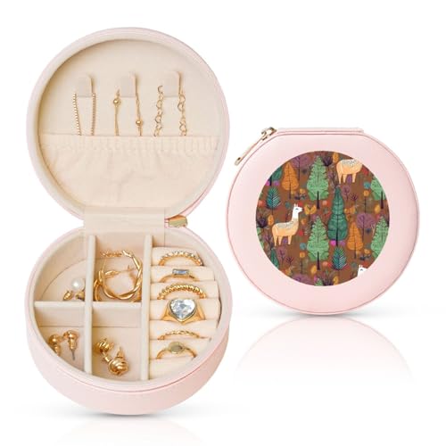 LKTPSKQRY Reise-Schmuckschatulle, Leder, klein, Schmuck-Organizer für Damen, tragbares Schmuckkästchen, Alpaka im Wald, Mini-Reiseetui für Halsketten, Ringe LKTPSKQRY Reise-Schmuckschatulle, Leder, klein, Schmuck-Organizer für Damen, tragbares Schmuckkästchen, Alpaka im Wald, Mini-Reiseetui für Halsketten, Ringe von LKTPSKQRY
