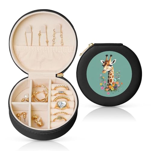 LKTPSKQRY Reise-Schmuckschatulle, Leder, klein, Schmuck-Organizer für Damen, tragbares Schmuckkästchen, Giraffe mit Blumen, Mini-Reiseetui für Halsketten, Ringe LKTPSKQRY Reise-Schmuckschatulle, Leder, klein, Schmuck-Organizer für Damen, tragbares Schmuckkästchen, Giraffe mit Blumen, Mini-Reiseetui für Halsketten, Ringe von LKTPSKQRY