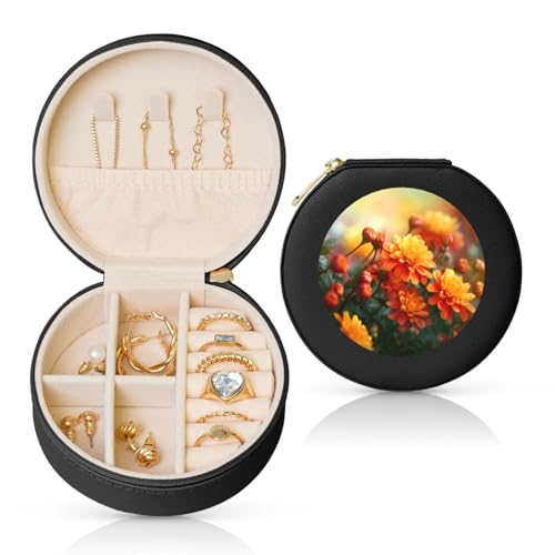 LKTPSKQRY Reise-Schmuckschatulle, Leder, klein, Schmuck-Organizer für Damen, tragbares Schmuckkästchen, Herbstblumen-Display, Aufbewahrungsboxen, Mini-Reiseetui für Halsketten, Ringe von LKTPSKQRY