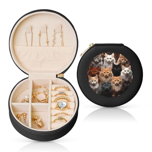 LKTPSKQRY Reise-Schmuckschatulle, Leder, klein, Schmuck-Organizer für Damen, tragbares Schmuckkästchen, Katzensammlung, Aufbewahrungsbox, Mini-Reiseetui für Halsketten, Ringe LKTPSKQRY Reise-Schmuckschatulle, Leder, klein, Schmuck-Organizer für Damen, tragbares Schmuckkästchen, Katzensammlung, Aufbewahrungsbox, Mini-Reiseetui für Halsketten, Ringe von LKTPSKQRY