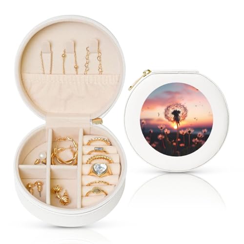 LKTPSKQRY Reise-Schmuckschatulle, Leder, klein, Schmuck-Organizer für Damen, tragbares Schmuckkästchen, Löwenzahn im Sonnenuntergang, Aufbewahrungsboxen, Mini-Reiseetui für Halsketten, Ringe LKTPSKQRY Reise-Schmuckschatulle, Leder, klein, Schmuck-Organizer für Damen, tragbares Schmuckkästchen, Löwenzahn im Sonnenuntergang, Aufbewahrungsboxen, Mini-Reiseetui für Halsketten, Ringe von LKTPSKQRY