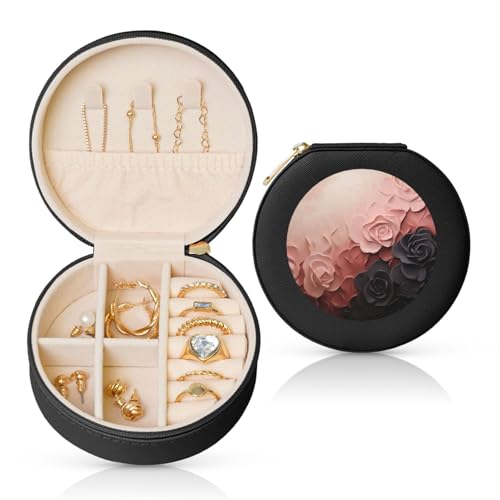 LKTPSKQRY Reise-Schmuckschatulle, Leder, klein, Schmuck-Organizer für Damen, tragbares Schmuckkästchen, Rosenfarben, Rouge und Schwarz, Mini-Reiseetui für Halsketten, Ringe LKTPSKQRY Reise-Schmuckschatulle, Leder, klein, Schmuck-Organizer für Damen, tragbares Schmuckkästchen, Rosenfarben, Rouge und Schwarz, Mini-Reiseetui für Halsketten, Ringe von LKTPSKQRY