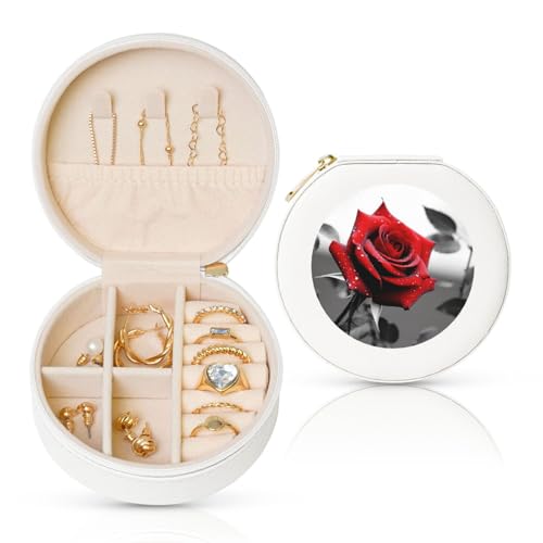 LKTPSKQRY Reise-Schmuckschatulle, Leder, klein, Schmuck-Organizer für Damen, tragbares Schmuckkästchen, Schwarz und Weiß, rote Rose, Mini-Reiseetui für Halsketten, Ringe LKTPSKQRY Reise-Schmuckschatulle, Leder, klein, Schmuck-Organizer für Damen, tragbares Schmuckkästchen, Schwarz und Weiß, rote Rose, Mini-Reiseetui für Halsketten, Ringe von LKTPSKQRY