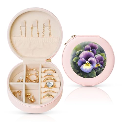 LKTPSKQRY Reise-Schmuckschatulle, Leder, klein, Schmuck-Organizer für Damen, tragbares Schmuckkästchen, Stiefmütterchen, Perfektion, Aufbewahrungsbox, Mini-Reiseetui für Halsketten, Ringe LKTPSKQRY Reise-Schmuckschatulle, Leder, klein, Schmuck-Organizer für Damen, tragbares Schmuckkästchen, Stiefmütterchen, Perfektion, Aufbewahrungsbox, Mini-Reiseetui für Halsketten, Ringe von LKTPSKQRY