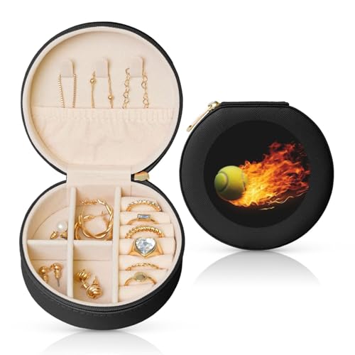 LKTPSKQRY Reise-Schmuckschatulle, Leder, klein, Schmuck-Organizer für Damen, tragbares Schmuckkästchen, brennendes Tennisbild, Aufbewahrungsbox, Mini-Reiseetui für Halsketten, Ringe von LKTPSKQRY