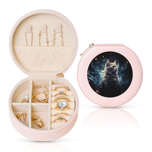 LKTPSKQRY Reise-Schmuckschatulle, Leder, klein, Schmuck-Organizer für Damen, tragbares Schmuckkästchen, eine Katze im Nebel, Aufbewahrungsboxen, Mini-Reiseetui für Halsketten, Ringe LKTPSKQRY Reise-Schmuckschatulle, Leder, klein, Schmuck-Organizer für Damen, tragbares Schmuckkästchen, eine Katze im Nebel, Aufbewahrungsboxen, Mini-Reiseetui für Halsketten, Ringe von LKTPSKQRY
