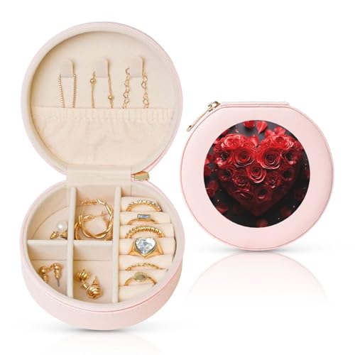 LKTPSKQRY Reise-Schmuckschatulle, Leder, klein, Schmuck-Organizer für Damen, tragbares Schmuckkästchen, rote Rose, Liebe, Herz, Aufbewahrungsbox, Mini-Reiseetui für Halsketten, Ringe LKTPSKQRY Reise-Schmuckschatulle, Leder, klein, Schmuck-Organizer für Damen, tragbares Schmuckkästchen, rote Rose, Liebe, Herz, Aufbewahrungsbox, Mini-Reiseetui für Halsketten, Ringe von LKTPSKQRY