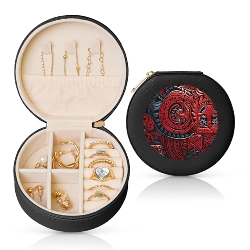 LKTPSKQRY Reise-Schmuckschatulle, Leder, klein, Schmuck-Organizer für Damen, tragbares Schmuckkästchen, rotes Tribal-Muster, Aufbewahrungsboxen, Mini-Reiseetui für Halsketten, Ringe LKTPSKQRY Reise-Schmuckschatulle, Leder, klein, Schmuck-Organizer für Damen, tragbares Schmuckkästchen, rotes Tribal-Muster, Aufbewahrungsboxen, Mini-Reiseetui für Halsketten, Ringe von LKTPSKQRY
