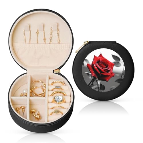 LKTPSKQRY Schmuckschatulle Leder Kleine Schmuck Organizer für Frauen, Tragbare Schmuck Fall Schwarz und Weiß Rot Rose Display Lagerung Halter Boxen Mini Reise Fall für Halskette Ringe LKTPSKQRY Schmuckschatulle Leder Kleine Schmuck Organizer für Frauen, Tragbare Schmuck Fall Schwarz und Weiß Rot Rose Display Lagerung Halter Boxen Mini Reise Fall für Halskette Ringe von LKTPSKQRY