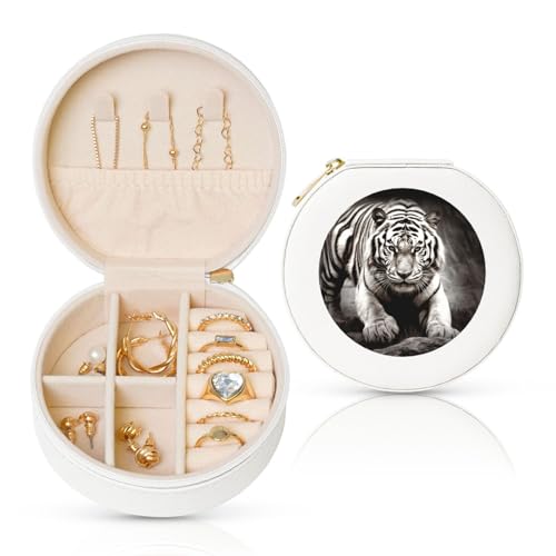 LKTPSKQRY Schmuckschatulle Leder Kleine Schmuck Organizer für Frauen, Tragbare Schmuck Fall Schwarz und Weiß Tiger Display Lagerung Halter Boxen Mini Reise Fall für Halskette Ringe LKTPSKQRY Schmuckschatulle Leder Kleine Schmuck Organizer für Frauen, Tragbare Schmuck Fall Schwarz und Weiß Tiger Display Lagerung Halter Boxen Mini Reise Fall für Halskette Ringe von LKTPSKQRY