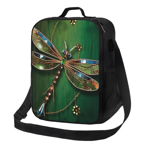 Isolierte Lunchtasche für Männer und Frauen, mit Schmucksteinen, Libellen-Lunchbox für Büro, Arbeit, Picknick, auslaufsichere Lunch-Kühltasche mit Schultergurt für Erwachsene, wiederverwendbare von LKWSCGHM