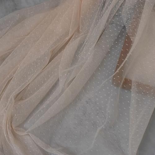 LKXHarleya Weicher Stretch-Spitzenstoff, 100 x 160 cm, Gepunkteter Netzstoff, für Brautkleider, Kostüme, Nähen, Basteln, Beige von LKXHarleya