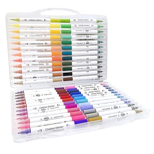 LLCS® 48 Farben Wasserbasiertes Marker Stifte Set, Acrylmarker mit feiner Spitze und Pinsel, Doppelseitige Stifte Set,Schnelltrocknend Permanent Filzstifte für Erwachsene Malerei,Design,Comics und DIY von LLCS
