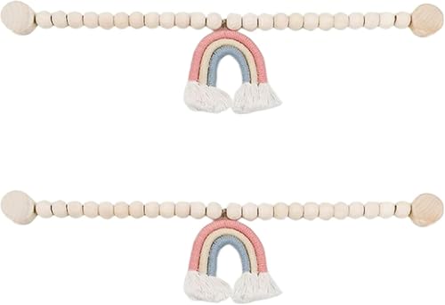 LLECDASEUI 2Stück Regenbogen Quaste Vorhang-Krawattenhalter - Magnetisch Vorhang Halterungen, Anhänger Niedlich Vorhang Dekor, Hölzernes Perlen Krawatte Fenster Vorhang (2 Stück) von LLECDASEUI