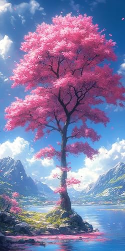 5D Diamant Painting Baum Diamond Painting Kinder Landschaft, DIY Runden Steine Mosaikherstellung Basteln Erwachsene Anfänger Set für Heim Schlafzimmer Wand Deko Wohnzimmer, Geschenke 40x80cm S16V-A7 von LLEDAOZN