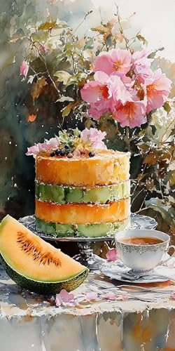 5D Diamant Painting Blume Diamond Painting Kinder Essen, DIY Runden Steine Mosaikherstellung Basteln Erwachsene Anfänger Set für Heim Schlafzimmer Wand Deko Wohnzimmer, Geschenke Frau 70x140cm M6K9-73 von LLEDAOZN