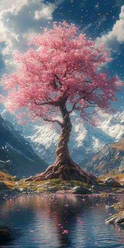5D Diamant Painting Blume Diamond Painting Kinder Fluss, DIY Runden Steine Mosaikherstellung Basteln Erwachsene Anfänger Set für Heim Schlafzimmer Wand Deko Wohnzimmer, Geschenke Frau 80x160cm 42JM-OD von LLEDAOZN