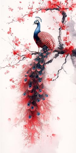 5D Diamant Painting Pfau Diamond Painting Kinder Pflanze, DIY Runden Steine Mosaikherstellung Basteln Erwachsene Anfänger Set für Heim Schlafzimmer Wand Deko Wohnzimmer, Geschenke 50x100cm IIM6-83 von LLEDAOZN